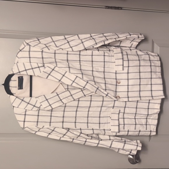 NWOT Asos Cotton and Linen White Grid Oversized Blazer - Picture 11 of 14